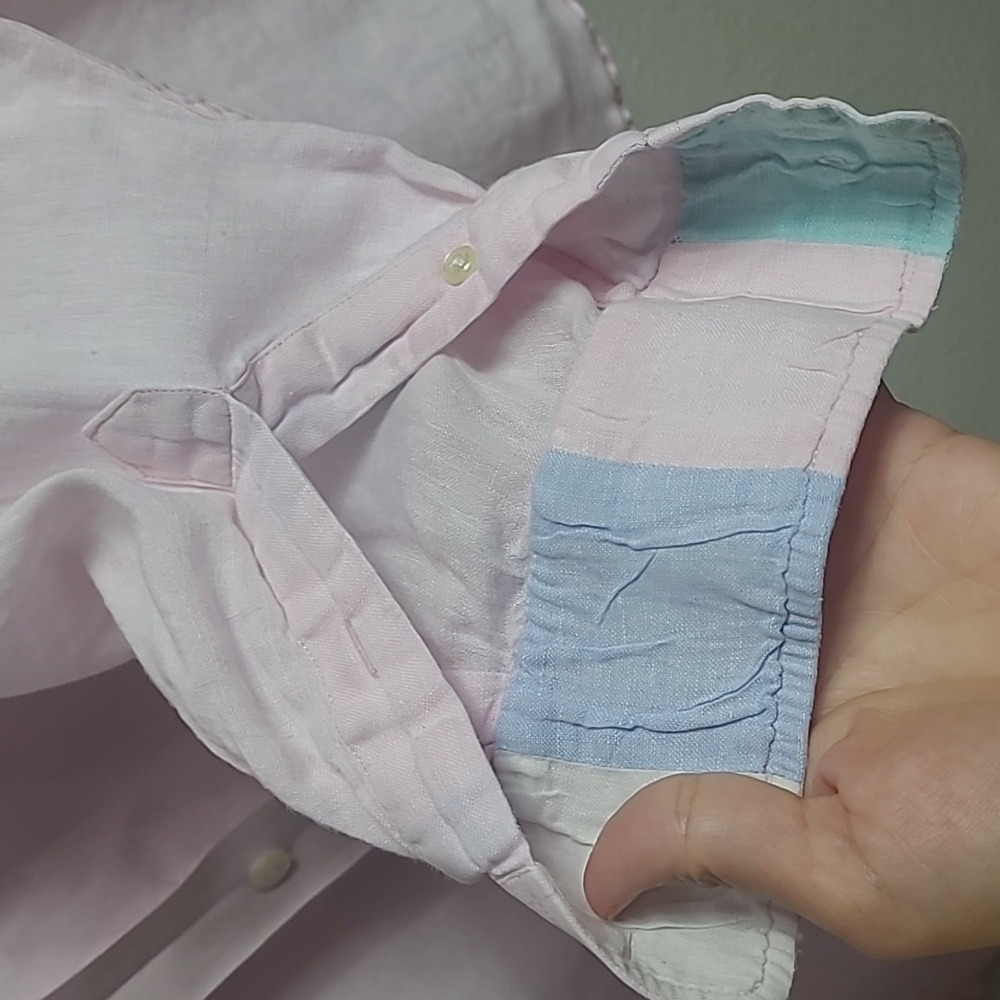 MINE Light Pink Men's Button-Up Shirt Size XL 100% Linen - Picture 4 of 10